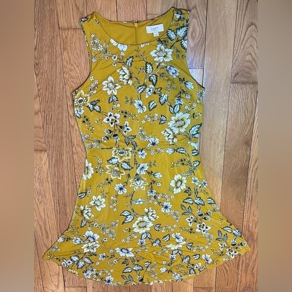 LOFT - Women’s Jersey Material Mustard Colour Floral Sleeveless Dress - Picture 1 of 9